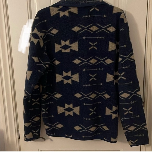 On the Bayas western/Aztec print Men’s Small full zip pocket shacket navy&cream - Picture 2 of 7